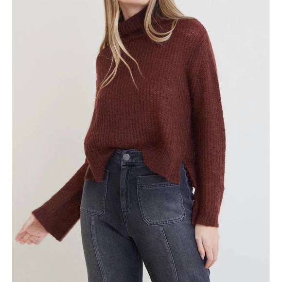 NEW BELLA DAHL a-line turtleneck sweater in amber brown - Picture 1 of 2